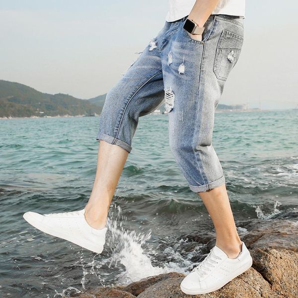men's jeans summer 2021 students quality cropped fashion trend casual ripped cowboy teenagers pants, Blue
men's jeans summer 2021 students quality cropped fashion trend casual ripped cowboy teenagers pants, Blue
