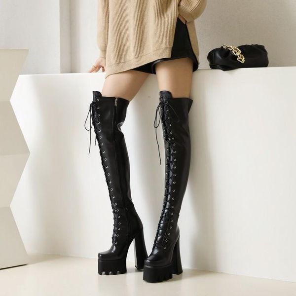 boots super high heel thick over knee long tube knight women 2021 large lace up british soled, Black
boots super high heel thick over knee long tube knight women 2021 large lace up british soled, Black
