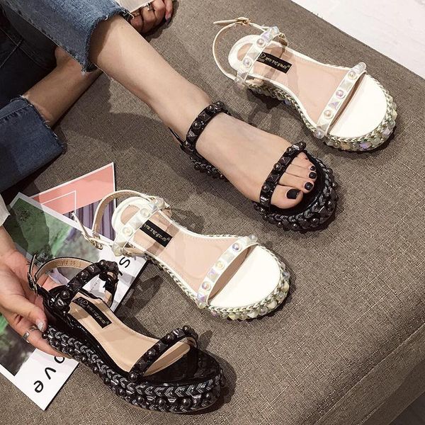 sandals women black platform studs pearl rope knitted rivets gladiator sandalias transparent crystal wedges shoes
sandals women black platform studs pearl rope knitted rivets gladiator sandalias transparent crystal wedges shoes