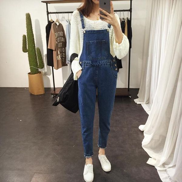 solid color spring autumn women jeans overalls with big pocket denim student girl suspender female trousers, Blue
solid color spring autumn women jeans overalls with big pocket denim student girl suspender female trousers, Blue