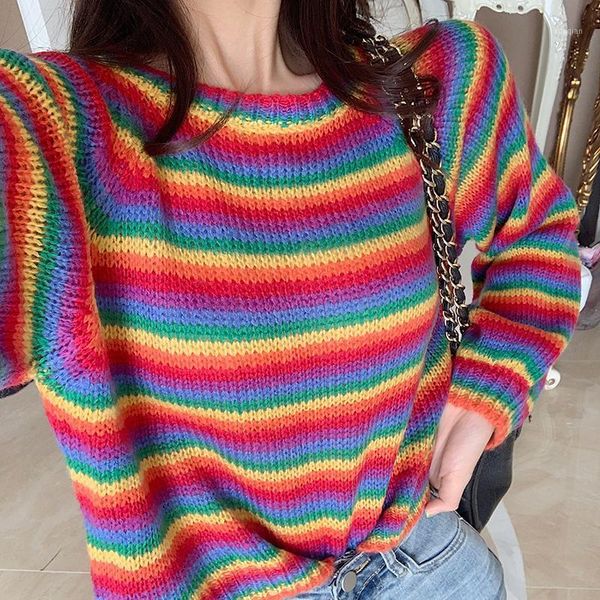long sleeve o-neck rainbow knitted sweater women loose runway women's sweaters pullovers fall 2021 cropped, White;black
long sleeve o-neck rainbow knitted sweater women loose runway women's sweaters pullovers fall 2021 cropped, White;black