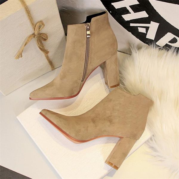 boots slim stretch ankle for women side zipper casual square high heel shoes woman flock pointed toe fashion bota feminina, Black
boots slim stretch ankle for women side zipper casual square high heel shoes woman flock pointed toe fashion bota feminina, Black