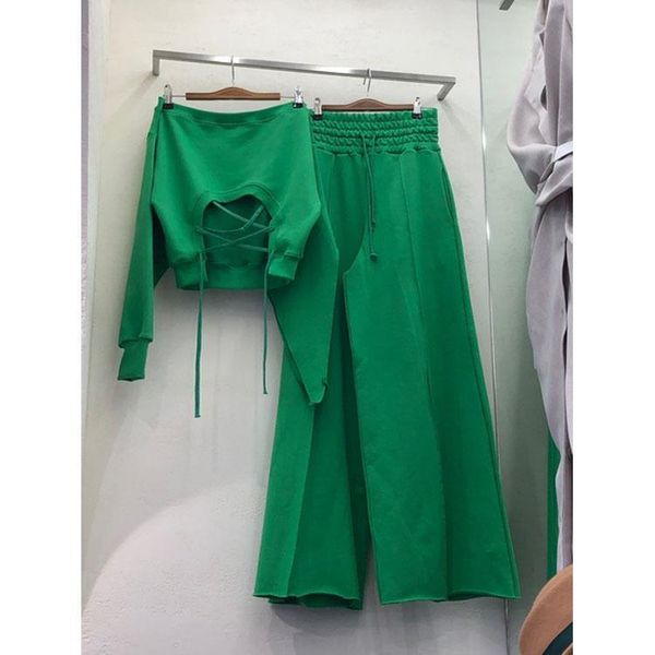 two piece dress loose women tracksuit wide leg trousers backless 2 set pants suit elastic waist, White
two piece dress loose women tracksuit wide leg trousers backless 2 set pants suit elastic waist, White