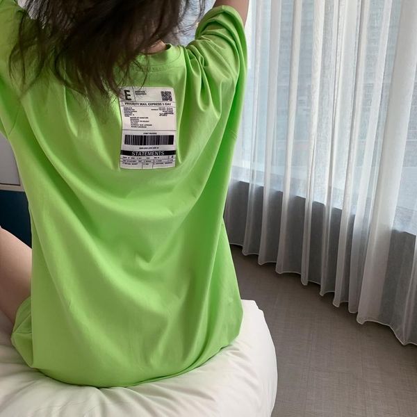 women's t-shirt back tag print women green t shirt multi color with short sleeve inside relaxed medium length letter top, White
women's t-shirt back tag print women green t shirt multi color with short sleeve inside relaxed medium length letter top, White
