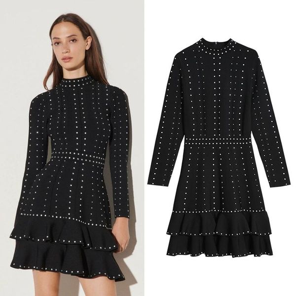 method of single s home sandro2021 nail bead knitting heavy dress diamond hepburn falbala qiu dong little black dress, Black;gray
method of single s home sandro2021 nail bead knitting heavy dress diamond hepburn falbala qiu dong little black dress, Black;gray