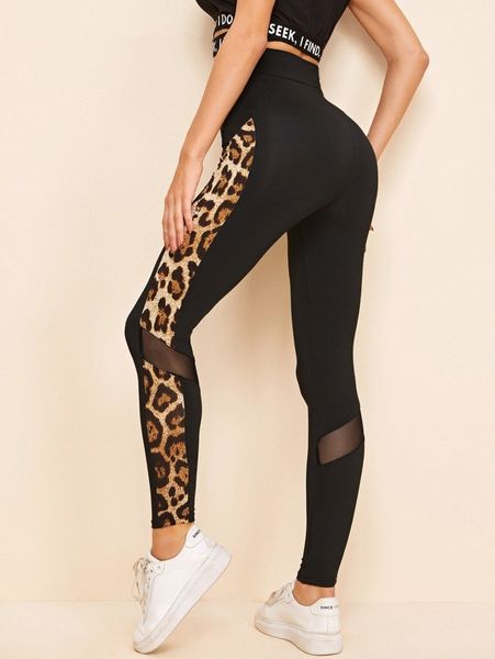 leopard side seam mesh insert leggings x0vq#, Black 
leopard side seam mesh insert leggings x0vq#, Black