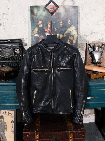 vegetable wax italy oil tanning thick sheep leather stand collar biker jacket men genuine leather clothes, Black
vegetable wax italy oil tanning thick sheep leather stand collar biker jacket men genuine leather clothes, Black