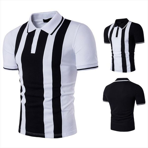 simple black and white striped men polo lapel short sleeved large size shirt, White;black
simple black and white striped men polo lapel short sleeved large size shirt, White;black