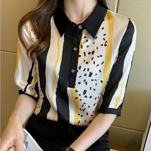 women's blouses & shirts ljsxls stripe blouse shirt women half sleeve female 2021 chic turn-down collar print ladies korean fashion cl, White
women's blouses & shirts ljsxls stripe blouse shirt women half sleeve female 2021 chic turn-down collar print ladies korean fashion cl, White