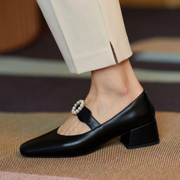 dress shoes thick heel soft genuine leather high heels comfortable fashion casual women kitten girls walking, Black 
dress shoes thick heel soft genuine leather high heels comfortable fashion casual women kitten girls walking, Black