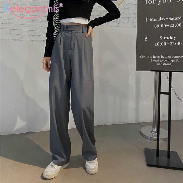 aelegantmis spring casual loose wide leg pants women office lady high waist trousers female korean style ol work straight 210607, Black;white 
aelegantmis spring casual loose wide leg pants women office lady high waist trousers female korean style ol work straight 210607, Black;white