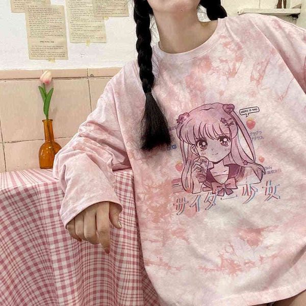female autumn japanese with long sleeves in college pink tie-dye print loose korean girl student shirt didx, White
female autumn japanese with long sleeves in college pink tie-dye print loose korean girl student shirt didx, White