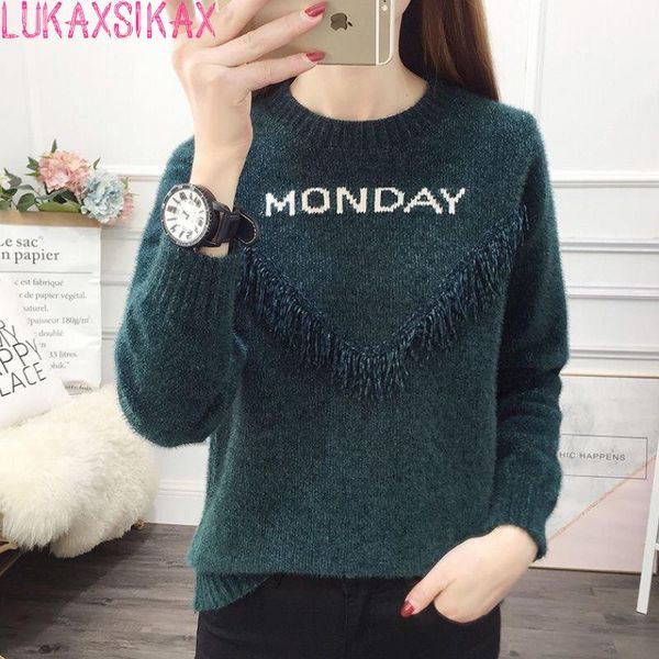 women's sweaters lukaxsikax 2021 autumn winter women thicken warm pullover sweater fashion tassel letter knitted chenille, White;black
women's sweaters lukaxsikax 2021 autumn winter women thicken warm pullover sweater fashion tassel letter knitted chenille, White;black