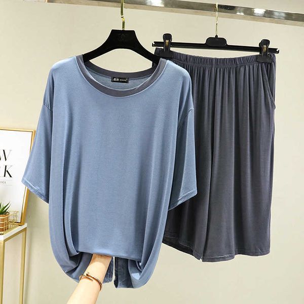 2021 summer pajamas men's short sleeve modal casual suit two piece loose sports large shorts home wear, Gray
2021 summer pajamas men's short sleeve modal casual suit two piece loose sports large shorts home wear, Gray