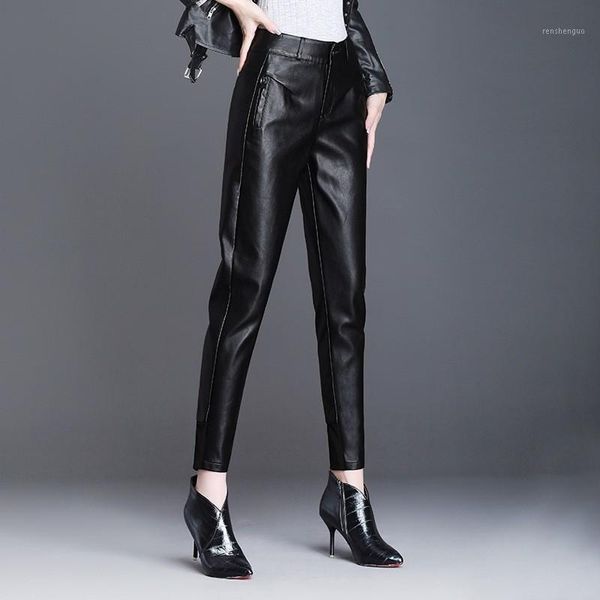 women's pants & capris 2021 leather harem women streetwear fashion high waist black pencil autumn winter slim korean trousers, Black;white
women's pants & capris 2021 leather harem women streetwear fashion high waist black pencil autumn winter slim korean trousers, Black;white