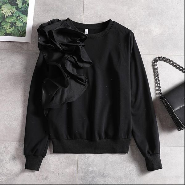 design sense jacket winter 2021 personality asymmetric lotus leaf three dimensional pleated round collar pullover guard jacket, Black 
design sense jacket winter 2021 personality asymmetric lotus leaf three dimensional pleated round collar pullover guard jacket, Black