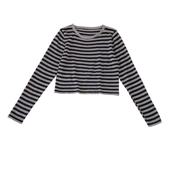 women's t-shirt autumn style korean striped hit color long-sleeved short section casual bottoming, White
women's t-shirt autumn style korean striped hit color long-sleeved short section casual bottoming, White