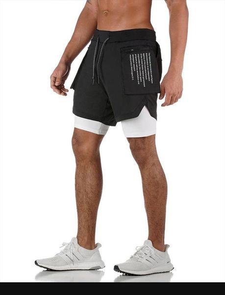 men's shorts 2021 summer european and american sports leisure double quick-drying training ftness fve-point pants, White;black
men's shorts 2021 summer european and american sports leisure double quick-drying training ftness fve-point pants, White;black
