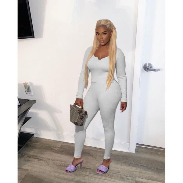 women's two piece pants high elastic rib knit slim two-piece sets long sleeve deep v neck solid color tight pencil casual streetwear, White
women's two piece pants high elastic rib knit slim two-piece sets long sleeve deep v neck solid color tight pencil casual streetwear, White