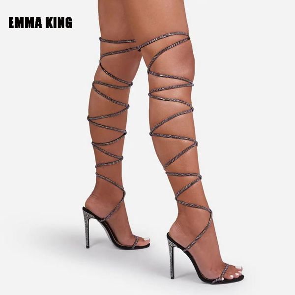 sandals 2021 summer women thin high heels strap night club boots crystal decorl over knee for wome, Black
sandals 2021 summer women thin high heels strap night club boots crystal decorl over knee for wome, Black
