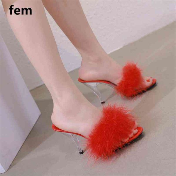 open slippers fem toe slides women fur transparent heels faux fluffy hoof furry high ladies, Black
open slippers fem toe slides women fur transparent heels faux fluffy hoof furry high ladies, Black