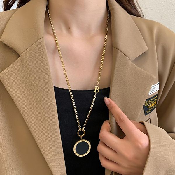 Pendant Necklaces Autumn Fashion Titanium Steel Sweater Chain Stainless Long Necklace Roman Letter Round Hip Hop, Silver
Pendant Necklaces Autumn Fashion Titanium Steel Sweater Chain Stainless Long Necklace Roman Letter Round Hip Hop, Silver