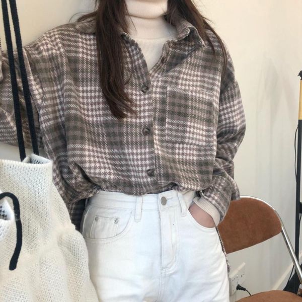 women's blouses & shirts 2021 women autumn winter buttons vintage checkered split oversize korean plaid wild v881, White
women's blouses & shirts 2021 women autumn winter buttons vintage checkered split oversize korean plaid wild v881, White
