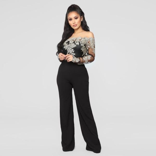 women's jumpsuits & rompers 2021 women mesh patchwork embroidery party jumpsuit long sleeve slash neck wide leg elegant bodysuit, Black;white
women's jumpsuits & rompers 2021 women mesh patchwork embroidery party jumpsuit long sleeve slash neck wide leg elegant bodysuit, Black;white
