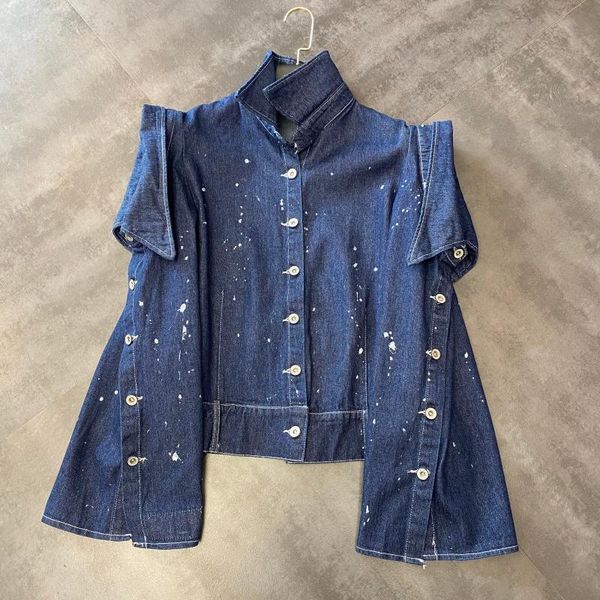 women's jackets 2021 spring style splash ink trumpet sleeve button personality wash denim jacket female tide 0301, Black;brown
women's jackets 2021 spring style splash ink trumpet sleeve button personality wash denim jacket female tide 0301, Black;brown