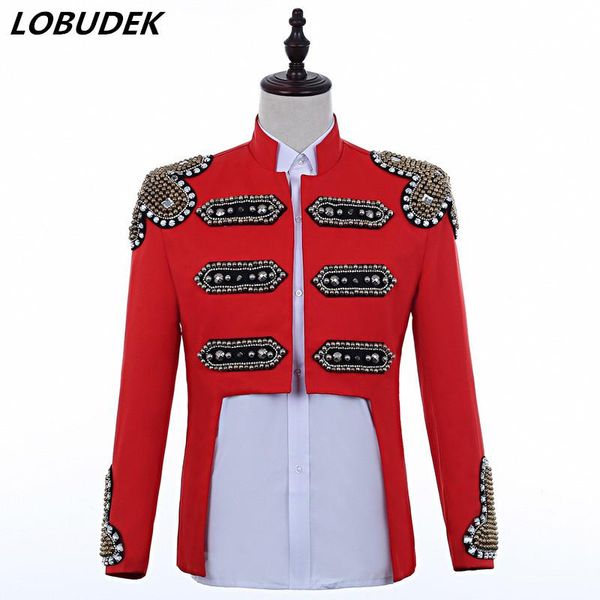 men's jackets punk style male singer stage costume red black white beading jacket stand collar slim beads coat nightclub performance cl, Black;brown
men's jackets punk style male singer stage costume red black white beading jacket stand collar slim beads coat nightclub performance cl, Black;brown