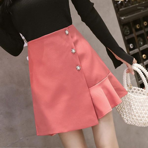 skirts fashion single-breasted irregular solid color a-line skirt 2021 summer high waist a type fishtail, Black 
skirts fashion single-breasted irregular solid color a-line skirt 2021 summer high waist a type fishtail, Black