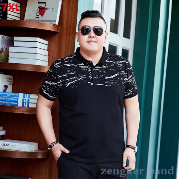 men's lapel short sve polo, loose t-shirt, large 7xl, 6xl, summer, White;black