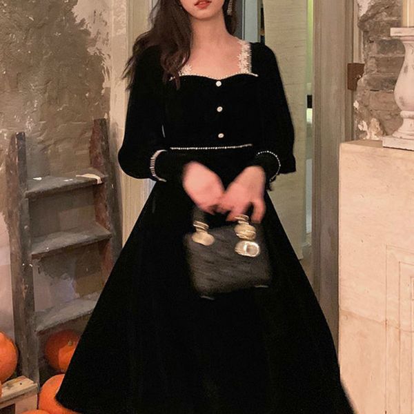 casual dresses winter vintage black velvet women elegant long sleeve gothic party midi female korean luau, Black;gray
casual dresses winter vintage black velvet women elegant long sleeve gothic party midi female korean luau, Black;gray