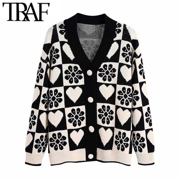 traf women fashion jacquard loose knit cardigan sweater vintage long sleeve covered buttons female outerwear chic 211018, White;black
traf women fashion jacquard loose knit cardigan sweater vintage long sleeve covered buttons female outerwear chic 211018, White;black