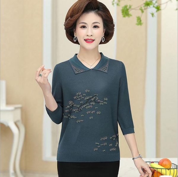 women's t-shirt thin pullover summer three quarter sleeve knitted t-shirts middle-aged mother spring autumn bottom shirt, White
women's t-shirt thin pullover summer three quarter sleeve knitted t-shirts middle-aged mother spring autumn bottom shirt, White