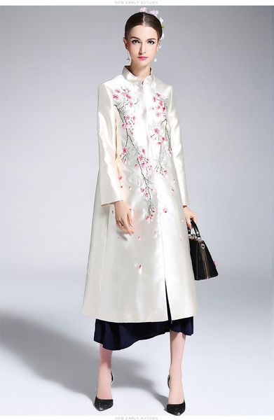 women's trench coats spring original design chinese style autumn long-section peach flower embroidered big size standard collar outerwe, Tan;black
women's trench coats spring original design chinese style autumn long-section peach flower embroidered big size standard collar outerwe, Tan;black