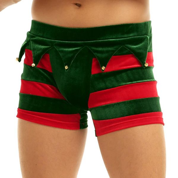 men's shorts mens striped boxer with bells soft velvet wide elastic waistband bulge pouch christmas holiday fancy cosplay costume, White;black 
men's shorts mens striped boxer with bells soft velvet wide elastic waistband bulge pouch christmas holiday fancy cosplay costume, White;black