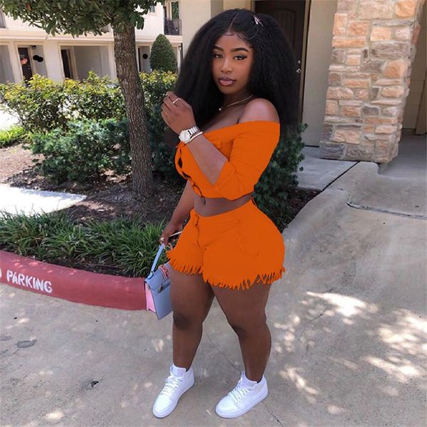 women's tracksuits women bodycon outfits high elastic stretch off shoulder slash button crop tassel shorts set two piece, Gray
women's tracksuits women bodycon outfits high elastic stretch off shoulder slash button crop tassel shorts set two piece, Gray