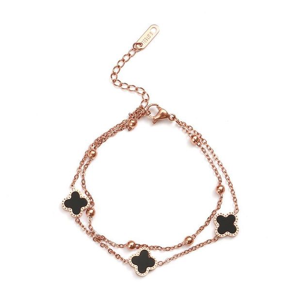 link, chain ms double clovers titanium steel bracelet temperament female students of contracted classic, Black
link, chain ms double clovers titanium steel bracelet temperament female students of contracted classic, Black