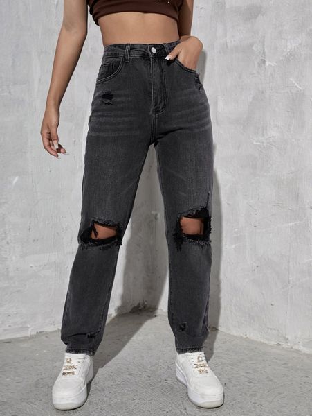 ripped detail mom jeans q1jx#, Blue