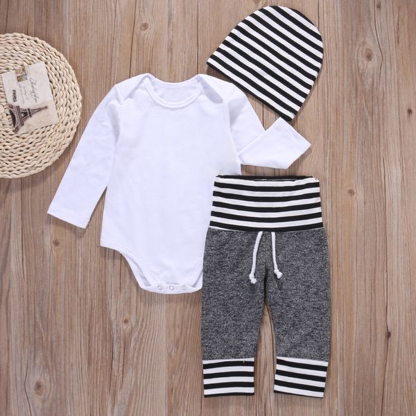 3pcs newborn infant baby boy clothes cotton romper shirt pants hat pajamas outfit set classic stripe clothes, White
3pcs newborn infant baby boy clothes cotton romper shirt pants hat pajamas outfit set classic stripe clothes, White
