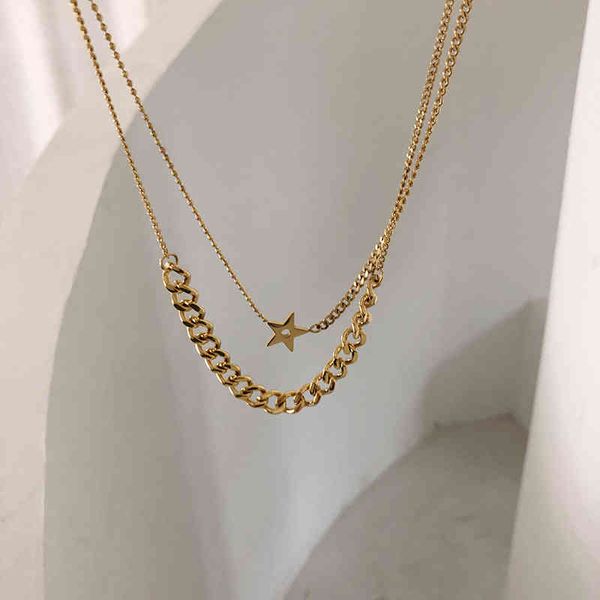 2021 fashion&minimalist 18k gold plated double cuban star pendant small beads chain layer necklaces for women, Silver
2021 fashion&minimalist 18k gold plated double cuban star pendant small beads chain layer necklaces for women, Silver