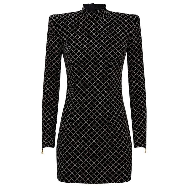 new high street 2021 designer women's long sleeve plaid glitter sequined sheath veet mini g80i, Black;gray
new high street 2021 designer women's long sleeve plaid glitter sequined sheath veet mini g80i, Black;gray