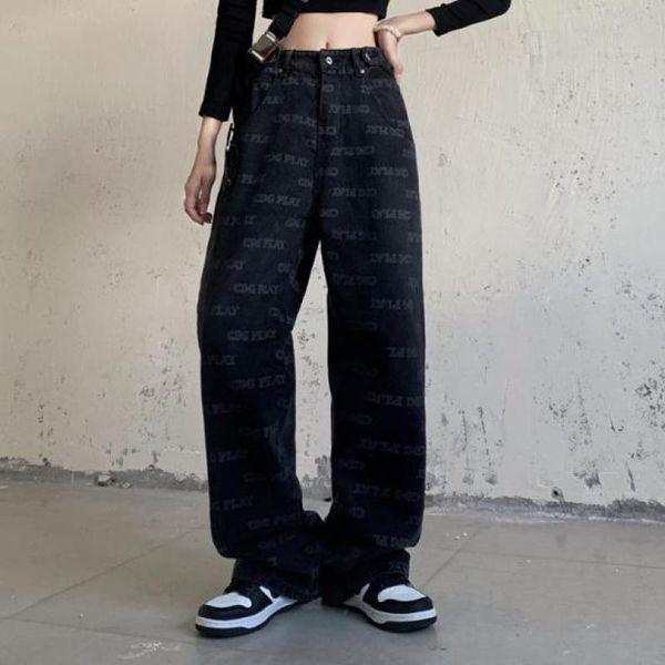 women's jeans boyfriend denim women autumn highwaist letter printed black vintage y2k straight trousers loose casual wide leg pant, Blue
women's jeans boyfriend denim women autumn highwaist letter printed black vintage y2k straight trousers loose casual wide leg pant, Blue