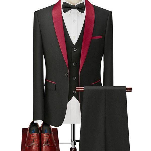 men's suits & blazers men's slotted suit, fashion , wedding casual suit (jacket + vest pants), White;black
