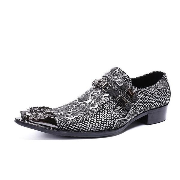 dress shoes fashion men's summer casual personality metal pointed classic retro leather gray crocodile pattern, Black
dress shoes fashion men's summer casual personality metal pointed classic retro leather gray crocodile pattern, Black