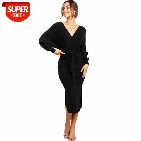 women elegant deep v neck long sleeve midi knitted dress autumn winter side split bandage wrap hip slim dress tunic vestido #wf7f, White;black
women elegant deep v neck long sleeve midi knitted dress autumn winter side split bandage wrap hip slim dress tunic vestido #wf7f, White;black