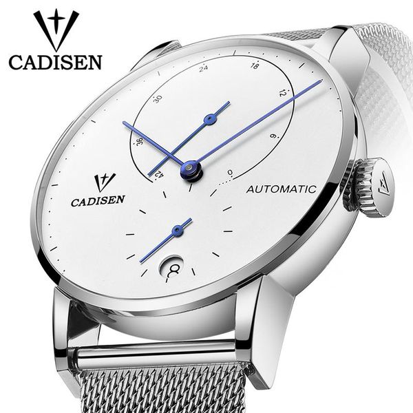 

wristwatches fashion men's watches 2021 brand cadisen automatic watch waterproof calendar mesh strap auto date mechanical for men, Slivery;brown