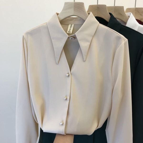 2021 spring korean style long sleeve lapel silk chiffon shirt womens temperament beaded blouse shirts office ladies petal sleeve, White
2021 spring korean style long sleeve lapel silk chiffon shirt womens temperament beaded blouse shirts office ladies petal sleeve, White