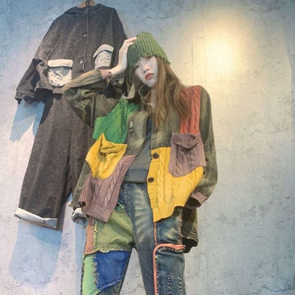 women's jackets 2021 spring fall jean for women knit patchwork vintage plus size coat woman clothes color hit bomber jacket denim xc127, Black;brown
women's jackets 2021 spring fall jean for women knit patchwork vintage plus size coat woman clothes color hit bomber jacket denim xc127, Black;brown